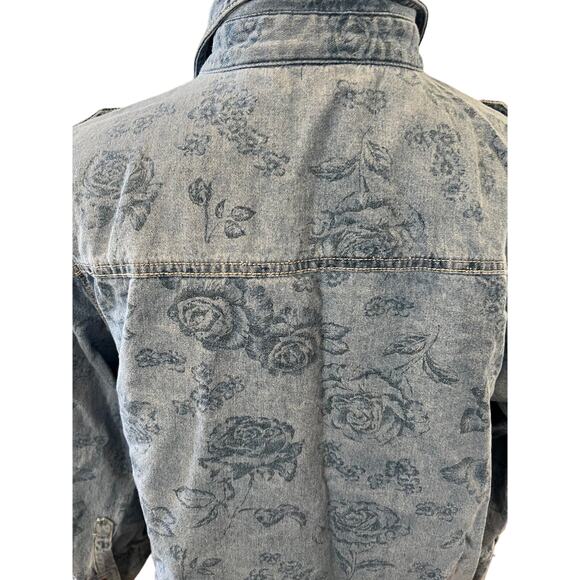Vintage 90s Gloria Vanderbilt Rose Print chambray shirt XL - Picture 7 of 7